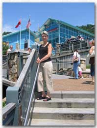 Diane at entrance to the Aquarium